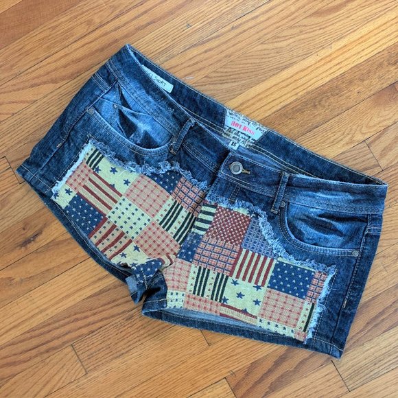 Hot Kiss Pants - Hot Kiss American Flag Patchwork Cici Jeans Shorts